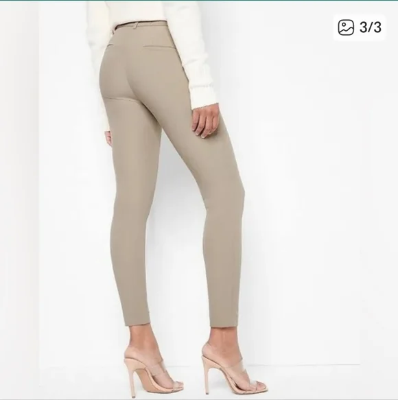 Express Editor High Rise Skinny Cream Pants Business Casual Luxury Minimalist - Picture 3 of 10